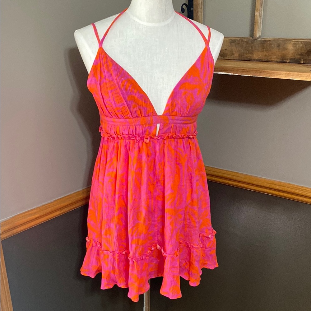 PQ swim pink & orange DEL Daphne mini dress swim suit coverup size M/L - Picture 4 of 13